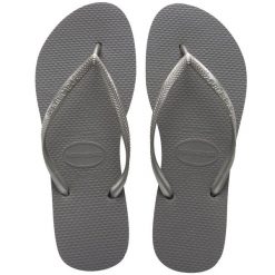 Klapki damskie Havaianas Slim. Szare klapki Havaianas, bez wzorów, z gumy, eleganckie, bez obcasa, bez zapięcia. Za 89.00 zł.