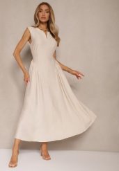Beżowa Rozkloszowana Sukienka z Wiskozy Lirune. Brązowe sukienki Renee, na co dzień, l, bez wzorów, z wiskozy, eleganckie, bez kołnierzyka, bez ramiączek, maxi, rozkloszowane. W wyprzedaży za 107.99 zł.