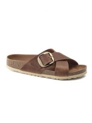 Birkenstock Skórzane klapki "Siena Big Buckle" w kolorze brązowym rozmiar: 36. Brązowe klapki Birkenstock, bez wzorów, klasyczne, z otwartym noskiem, bez obcasa, bez zapięcia. Za 461.21 zł.