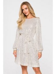 Made of emotion Sukienka w kolorze szampańskim rozmiar: M. Szare sukienki Made Of Emotion, m, bez wzorów, bez kołnierzyka, bez ramiączek, mini. Za 229.99 zł.