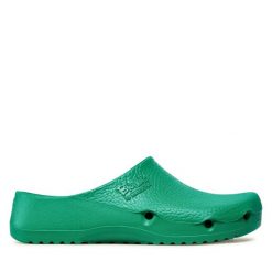 Klapki Birkenstock. Zielone klapki Birkenstock, bez wzorów, bez obcasa, bez zapięcia. Za 219.99 zł.