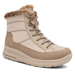 Botki Rieker. Brązowe botki Rieker, bez wzorów, bez obcasa, na płaskiej podeszwie, bez zapięcia. Za 319.99 zł.