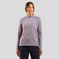 Bluza techniczna damska ODLO Essential Light Mid Layer 1/2 zip. Fioletowe bluzy bez kaptura ODLO, bez wzorów, bez kaptura, trekkingowe. Za 349.99 zł.