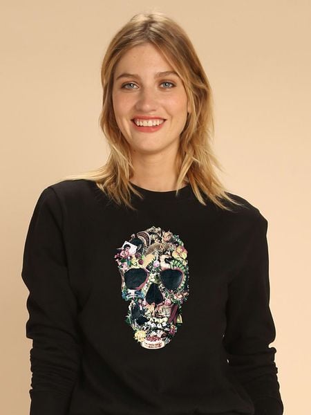 WOOOP Bluza "Vintage Skull" w kolorze czarnym rozmiar: L. Czarne bluzy Wooop, l, bez wzorów, vintage, bez ramiączek, bez kaptura. Za 143.90 zł.
