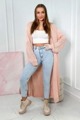 Sweter długi kardigan jasny pudrowy róż. Czerwone swetry KESI, l, bez wzorów, z dzianiny, eleganckie, plus size, bez ramiączek. Za 190.70 zł.