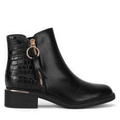 Botki JENNY. Czarne botki Jenny, bez wzorów, bez obcasa, na płaskiej podeszwie, bez zapięcia. Za 127.99 zł.