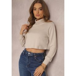 Jasnobeżowy Golf Crop Top Noya. Brązowe swetry Renee, na jesień, l, z aplikacjami, z bawełny, bez ramiączek. W wyprzedaży za 55.99 zł.