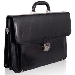 Elegancka teczka skórzana TIZANO TS07 czarna. Czarne aktówki TIZANO, bez wzorów, ze skóry, duże. Za 444.99 zł.