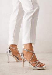 Srebrne Sandały na Szpilce VICES Ozdobione Cyrkoniami Orinia. Szare kombinezony Born2be, s, z aplikacjami, eleganckie, bez kołnierzyka, bez ramiączek. Za 119.99 zł.