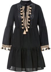 Sukienka tunikowa. Czarne sukienki bonprix, bez wzorów, bez kołnierzyka, bez ramiączek. Za 189.99 zł.