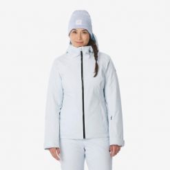 Kurtka narciarska i snowboardowa damska Quechua 500. Białe kurtki narciarskie QUECHUA, na zimę, l, bez wzorów, z materiału, z kapturem, narciarskie. Za 439.99 zł.