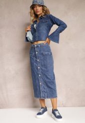 Niebieska Jeansowa Spódnica Midi Zapinana na Guziki Mimmera. Niebieskie spódnice Renee, xs, bez wzorów, z jeansu, midi. W wyprzedaży za 47.99 zł.