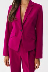 Śliwkowa Elegancka Krótka Marynarka. Czarne marynarki i żakiety MOE, l, bez wzorów, z elastanu, eleganckie, bez ramiączek. Za 369.90 zł.