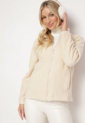 Jasnobeżowy Klasyczny Polar Annathra. Brązowe bluzy z polaru Born2be, l, bez wzorów, z jeansu. Za 44.99 zł.