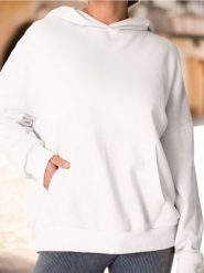 Bluza hoodie z kieszenią - kremowy. Białe bluzy Sinsay, l, bez wzorów, z dzianiny, bez ramiączek, bez kaptura. Za 25.99 zł.