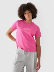 4F T-shirt regular z nadrukiem damski - różowy XS. Czerwone t-shirty 4f, xs, bez wzorów, z bawełny, klasyczne, bez kołnierzyka, bez ramiączek. Za 39.99 zł.