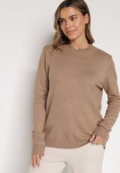 Ciemnobeżowy Casualowy Sweter z Wełną i Bawełną Nedalla. Brązowe swetry Born2be, bez wzorów, z bawełny, biznesowe, bez ramiączek. Za 59.99 zł.