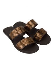 Grendha Klapki "Buriti Icone" w kolorze złoto-brązowym rozmiar: 40. Brązowe klapki grendha, bez wzorów, klasyczne, z otwartym noskiem, bez obcasa, bez zapięcia. Za 74.11 zł.