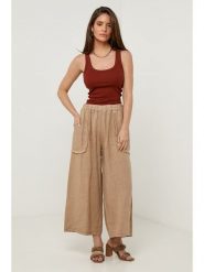 Lin Passion Lniane spodnie w kolorze karmelowym rozmiar: 36/38. Brązowe spodnie materiałowe Lin Passion, bez wzorów, ze lnu, klasyczne, z standardowym stanem. Za 121.99 zł.