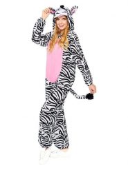 Amscan Kombinezon kostiumowy "Zebra" w kolorze czarno-biało-jasnoróżowym rozmiar: L. Białe kombinezony AMSCAN, l, z aplikacjami, bez kołnierzyka, bez ramiączek. Za 104.99 zł.
