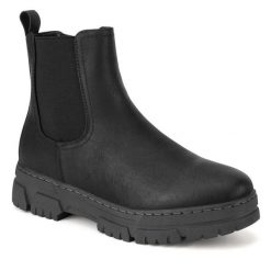 Botki Go Soft. Czarne botki GO SOFT, bez wzorów, bez obcasa, na płaskiej podeszwie, bez zapięcia. Za 159.99 zł.
