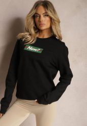 Czarna Bawełniana Bluza z Nadrukiem Corneta. Czarne bluzy Renee, s, bez wzorów, z bawełny, bez kaptura. W wyprzedaży za 43.99 zł.