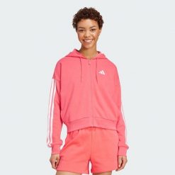 Bluza z kapturem Essentials 3-Stripes French Terry Full-Zip. Białe bluzy adidas, xl, bez wzorów, z materiału, bez ramiączek, z kapturem. W wyprzedaży za 168.35 zł.