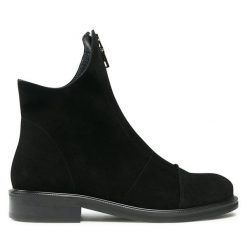 Botki R.Polański. Czarne botki R.Polański, bez wzorów, bez obcasa, na płaskiej podeszwie, bez zapięcia. Za 579.99 zł.