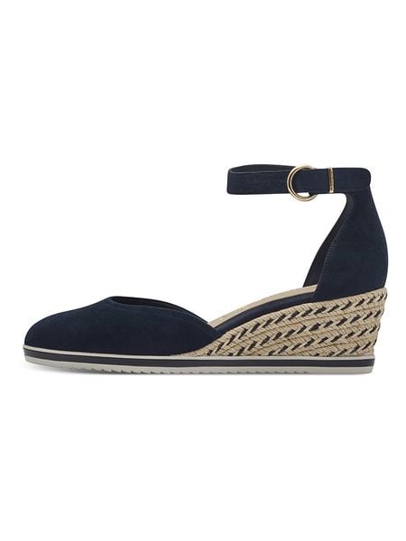 Tamaris Skórzane czółenka w kolorze granatowym na koturnie rozmiar: 42. Niebieskie czółenka Tamaris, bez wzorów, klasyczne, bez obcasa, na koturnie, bez zapięcia. Za 131.43 zł.