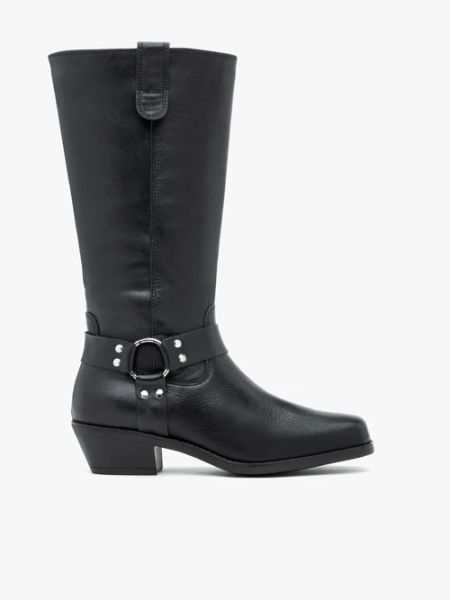 Czarne kozaki biker ze skóry licowej. Czarne kozaki Brawo sp. z o.o., bez wzorów, ze skóry, rockowe, bez obcasa, na obcasie, bez zapięcia. Za 649.99 zł.