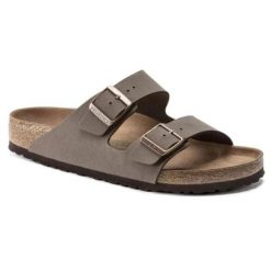 Klapki damskie Birkenstock Arizona BS Birko-flor. Brązowe klapki Birkenstock, bez wzorów, z jeansu, eleganckie, bez obcasa, bez zapięcia. Za 287.00 zł.