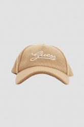 GUESS Beżowa czapka z daszkiem Baseball Cap. Brązowe czapki z daszkiem Guess, z aplikacjami. W wyprzedaży za 99.99 zł.