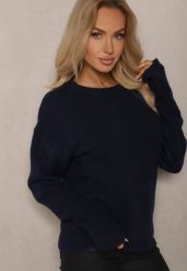 Granatowy Klasyczny Sweter z Dodatkiem Wełny Parilaine. Niebieskie swetry Renee, na zimę, bez wzorów, z wełny, casualowe, bez ramiączek. W wyprzedaży za 103.99 zł.