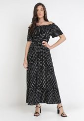 Czarna Sukienka Paphophi. Czarne sukienki Born2be, l, bez wzorów, z materiału, bez kołnierzyka, bez ramiączek, maxi, rozkloszowane. W wyprzedaży za 62.99 zł.