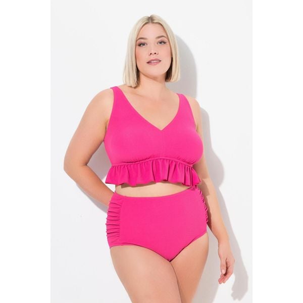 Damskie Bikini faktura falbana miękkie miseczki regulowane ramiączka. Czerwone bikini Ulla Popken, bez wzorów, z elastanu, sportowe. Za 244.99 zł.