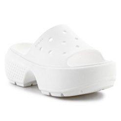 Klapki Crocs Stomp Slide 209346-0WV białe. Białe klapki bez wzorów, sportowe, bez obcasa, bez zapięcia. Za 380.97 zł.