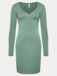 Hunkemöller Koszula nocna Henley 205025 Zielony Slim Fit. Zielone koszule nocne Hunkemöller, s, bez wzorów, z wiskozy, bez ramiączek. Za 69.99 zł.