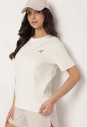 Jasnobeżowy T-shirt o Klasycznym Kroju z Ozdobnym Haftem Galerrena. Brązowe t-shirty Born2be, l, bez wzorów, z jeansu, biznesowe, bez kołnierzyka, bez ramiączek. W wyprzedaży za 29.74 zł.