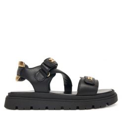 Sandały Elisabetta Franchi. Czarne sandały Elisabetta Franchi, bez wzorów, bez obcasa, na płaskiej podeszwie, bez zapięcia. Za 789.99 zł.