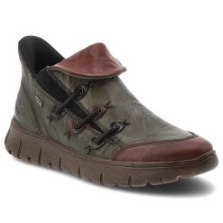 Botki damskie Rieker, skórzane licowe na grubej podeszwie antistress ocieplane z ozdobną cholewką, zielone, N1353-52. Zielone botki Rieker, bez wzorów, ze skóry, bez obcasa, bez zapięcia. Za 349.00 zł.