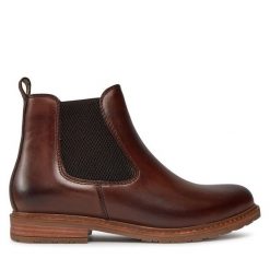 Sztyblety Tamaris. Brązowe botki Tamaris, bez wzorów, bez obcasa, na płaskiej podeszwie, bez zapięcia. Za 269.99 zł.