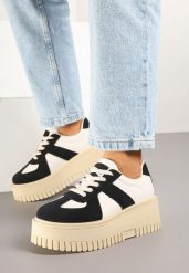 Czarno-Beżowe Sneakersy w Stylu Tenisówek na Platformie z Tłoczeniami Firreis. Czarne kombinezony Born2be, bez wzorów, z jeansu, casualowe, bez kołnierzyka, bez ramiączek. W wyprzedaży za 93.49 zł.