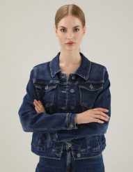 Granatowa kurtka jeansowa. Kurtki Unisono, l, bez wzorów, z jeansu, klasyczne, bez kaptura. Za 249.00 zł.