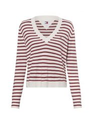 Tommy Jeans Sweter Kobiety drobna dzianina czerwony|biały, XS. Białe swetry Tommy Jeans, xs, bez wzorów, z dzianiny, sportowe, bez ramiączek. Za 279.95 zł.