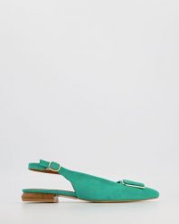 SANDAŁY Z KRYTYM NOSKIEM MRZ106 MINT. Zielone sandały Venezia, bez wzorów, ze skóry, bez obcasa, bez zapięcia. Za 269.00 zł.