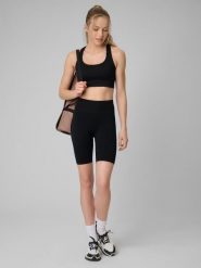 Legginsy do biegania krótkie damskie z wysokim stanem bezszwowe. Fioletowe legginsy sportowe 4f, l, bez wzorów, z dzianiny, z podwyższonym stanem, do biegania. Za 99.99 zł.