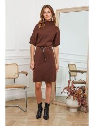 Joséfine Sukienka dzianinowa "Beka" w kolorze jasnobrązowym rozmiar: L. Brązowe sukienki Joséfine, na co dzień, l, bez wzorów, z dzianiny, bez kołnierzyka, bez ramiączek, midi, proste. Za 179.64 zł.