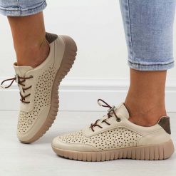 Beżowe Gr ażurowe półbuty damskie M.Daszyński 2270-2. Brązowe półbuty wsuwane M.Daszyński, w ażurowe wzory, ze skóry, bez obcasa. Za 139.00 zł.