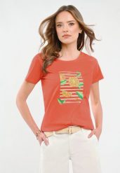 T-shirt z nadrukiem T-VALERY. Pomarańczowe t-shirty Volcano, s, bez wzorów, z bawełny, klasyczne, bez kołnierzyka, bez ramiączek. Za 54.99 zł.