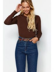 Trendyol Sweter w kolorze ciemnobrązowym rozmiar: M. Brązowe swetry Trendyol, m, bez wzorów, prążkowane, bez ramiączek. Za 91.56 zł.